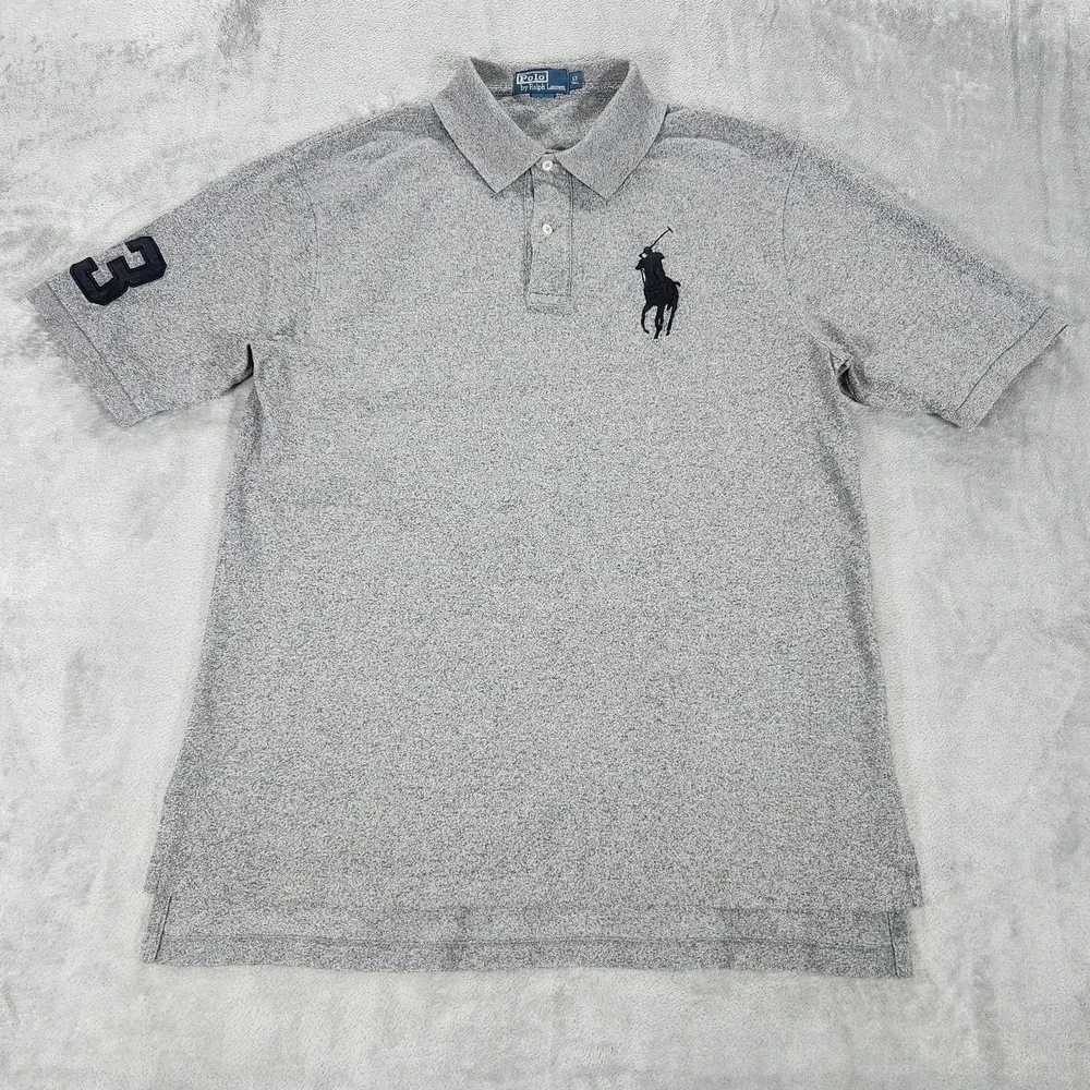 Polo Ralph Lauren Big Pony‎ 3 Polo Shirt Mens LT Gray Short Sleeve Collared Knit